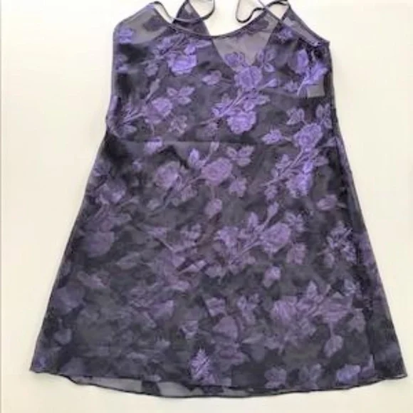 Semi-Sheer Deep Purple Gilligan & O’Malley Satin Floral Slip Nightgown Size S - Picture 1 of 6